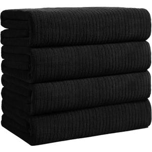 Bath Towels Set of 4 Extra Large 35 x 70 Inches,Luxury Thick High Absorbent and Quick Dry Bath Sheet, Ultra Soft Microfiber, Bathroom, Beach, Yoga, Sport, SPA, Fitness (Black)