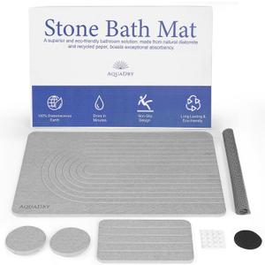 AquaDry Stone Bath Mat - Diatomaceous Stone Shower Mat, Ultra-Absorbent, Non-Slip, Eco-Friendly Large Stone Bath Mat, Diatomaceous Earth Bath Mat Large for Bathroom 23" x 15"