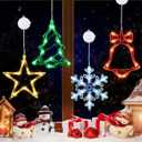 Waipfaru 4 PCS Christmas Window Lights with Timer Function, Christmas Window Decorations Jingle Bell Snowflake Christmas Tree Star Lights with Suction Cup for Decorations Indoor Outdoor