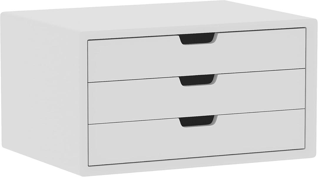 Desk Organizer with 3 Drawers, ALEX Drawer Unit, Chic White Wood Cosmetic Makeup Organizer for Office Vanity Tabletop Storage 13.8"X 6"X10.2"