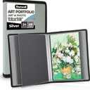 Dunwell 12x18 Art Portfolio Binder with Mounting Paper (Silver), Large Portfolio Folder for Artwork Storage, 24 Clear Sleeves Display 48 Pages, Acid-Free Poly 12 x 18 Presentation Book