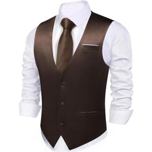 Barry.Wang Mens Satin Suit Vest Formal/Leisure V-neck 2 Pockets Wedding Party Tuxedo Waistcoat (XXL)
