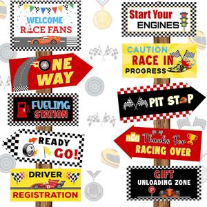 Tenare 20 Pieces Race Car Party Sign Race Car Party Themed Directional Signs Funny Cutouts Welcome Yard Outdoor Wall Decoration Supplies for Birthday Backdrop Photo Props Outdoor Decor