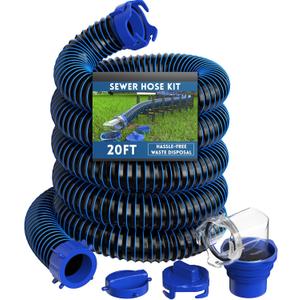 DUMPMAN RV Sewer Hose 20 Ft, Sewer Hose for RV Camper, RV Sewer Hose Kit with Swivel Fitting - Includes 90 Degree Clear View Sewer Adapter, and 2 Storage Caps