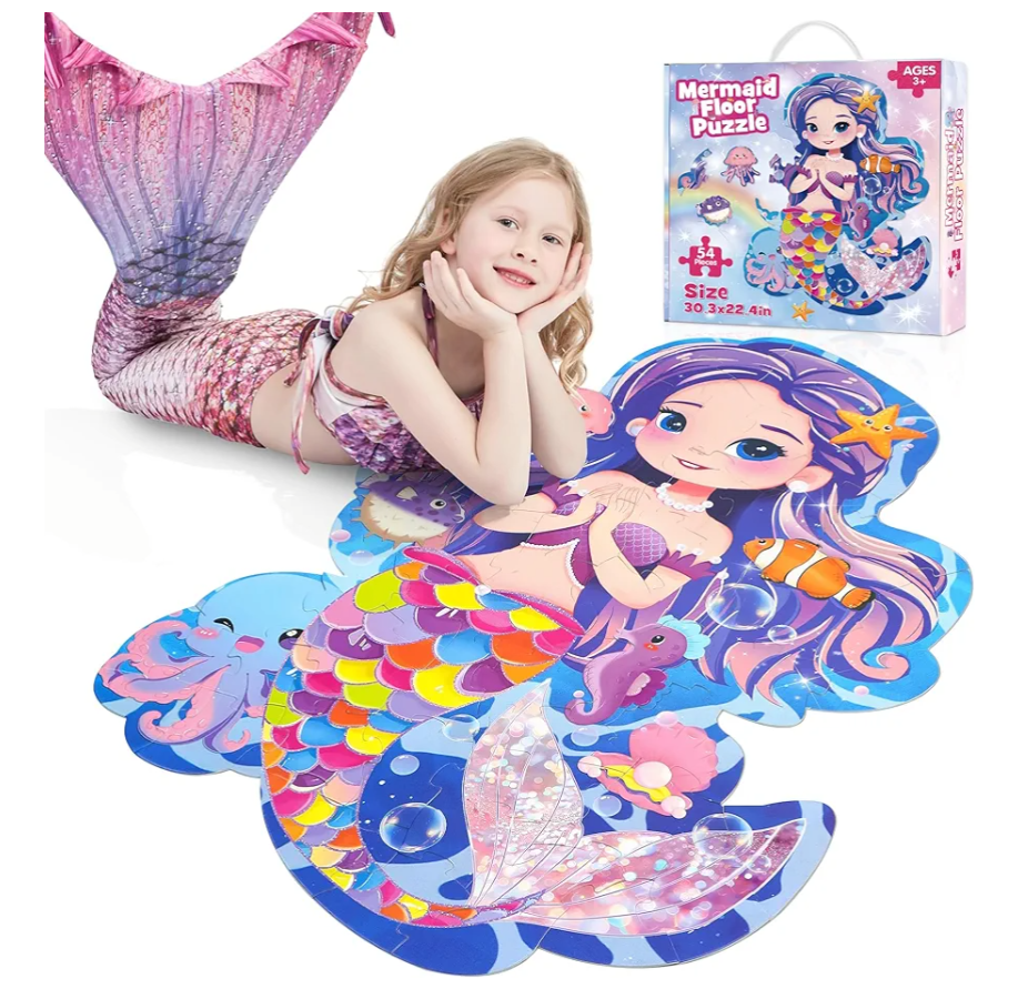Floor Puzzles for Kids Ages 3-5,54 Pieces Mermaid Puzzle Toys for Girls 4-6,Large Jigsaw Puzzles for Toddlers,Educational Toys Birthday Halloween for Girls 3 4 5 6 7 8 Year Old(Mermaid)