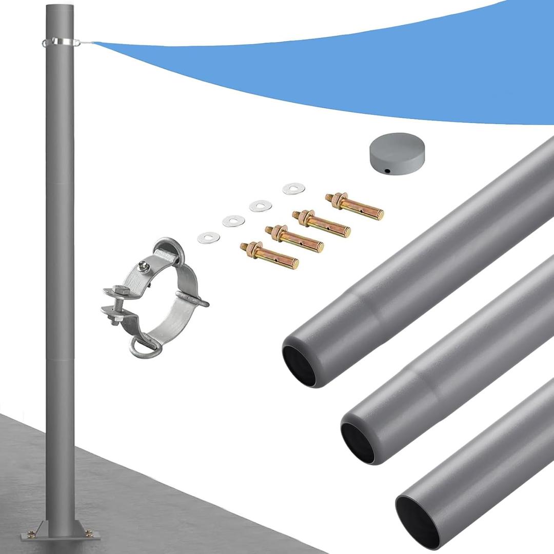 Shade Sail Poles, 10 FT Outdoor Sun Shade Poles, 3" Diameter Steel Heavy Duty Shade Sail Post for Patio Deck Playground Backyard, One Pole (Dark Grey)
