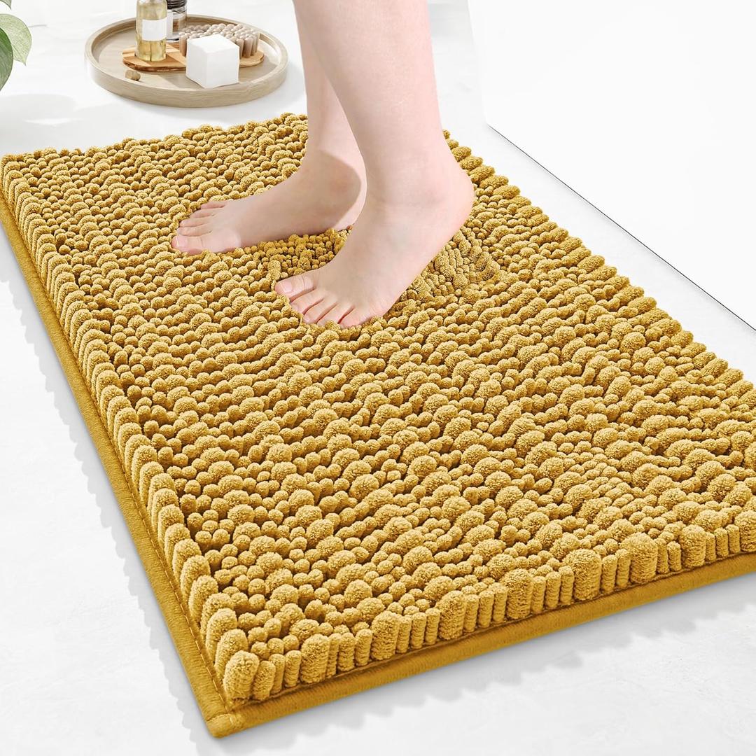 Arotive Luxury Bathroom Rugs 24x16, Extra Soft Thick Absorbent Shaggy Chenille Bath Rugs, Non-Slip Machine Wash Dry, Bath Mats for Bathroom Floor, Tub and Shower, Home Decor Accessories, Golden Yellow