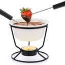 BSTKEY Ceramic Butter Warmer Set, Fondue Pot Melting Pot Set, Melt Hot Pot Round Bowl Set For Cheese Chocolate Butter Caramel, with 2 Dipping Forks