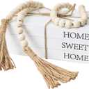 Decorative Books for Home Decor, White Faux Books for Decoration, Rustic Farmhouse Stacked Display Books with 52in Wood Bead Garland for Coffee Tables Living Room, (Home Sweet Home)