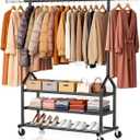 Heavy Duty Clothing Rack, Rolling Clothes Rack with 3 Shelves, Black