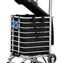 Stairs Climbing Shopping Cart 360 Swivel Wheels Foldable Collapsible & Lightweight, Perfect for Groceries Laundry Utility Cart