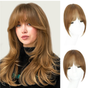 EINAEY Clip in Bangs, 100% Real Human Hair Fake Clip on Bangs Hairpieces for Women French Bangs Light Brown Fringe with Temples Curved Curtain Bangs for Daily Wear
