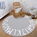 LIVEBOX ABC Play Room Round Kids Rug for Boy and Girl, Circle Washable Area Rug Non-Slip Crawling Play Mat for Playroom, Alphabet Nursery Area Rug Circular Learning Carpet for Bedroom (47",Grey)