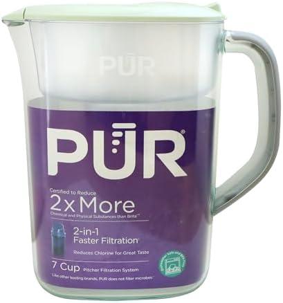 PUR 7-Cup Water Pitcher, 1 Genuine Filter, Cleaner, Great-tasting Water, Dishwasher Safe, Powerful, Faster Filtration, LockFit Cap Design - Lime