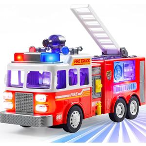 JOYIN LED Fire Truck Toy for Toddlers  LED Projections & Sirens, Bump and Go Fire Engine Trucks with Mode Switch & Volume Control, Kids Firetruck, Boy Toys, Christmas Birthday Gifts for Grandkids
