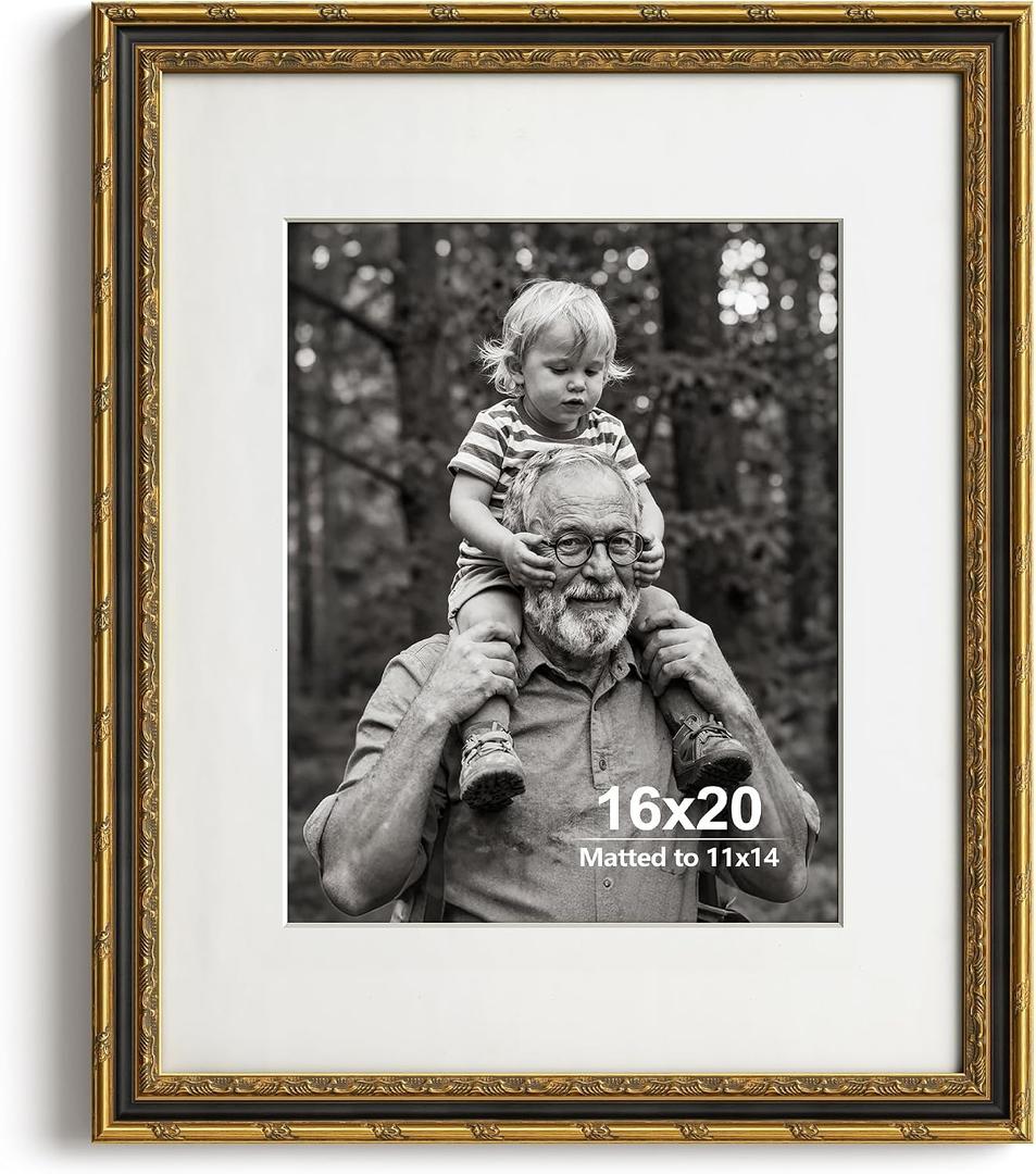 Yaetm 16x20 Gold Picture Frame, Ornate Vintage Frame for Art, Black & Gold