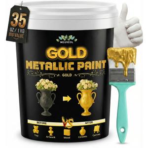 Meuvcol Gold Paint, 35 Floz Metallic Liquid Gold Leaf Paint - Non Toxic Shiny Acrylic Coating for Metal, Wood, Furniture, Clay, DIY Crafts, Artwork & Home Dcor