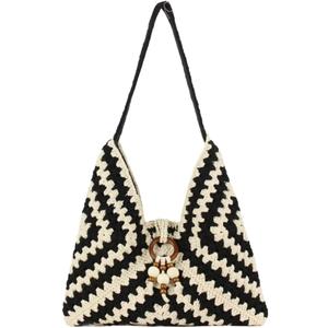 Straw Slouchy Hobo Bag for Women Handwoven Satchel Purse Summer Beach Tote Handbag with Beaded Travel Casual Shoulder Bag