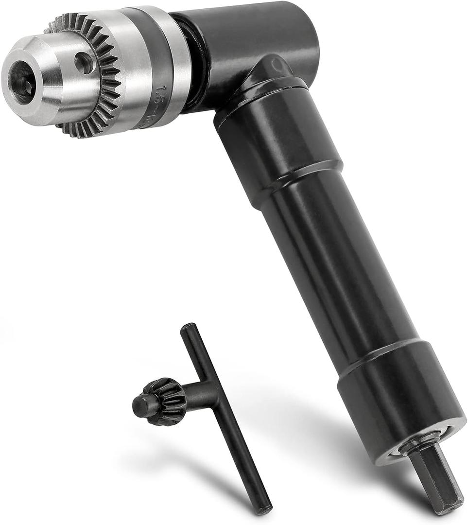 Cordless Right Angle Drill Adapter, 90 Degree Adapter Drill with 3/8" Keyed Chuck and 8mm Hex Shank Power Tool Attachment (Chuck Range: 1mm-10mm)