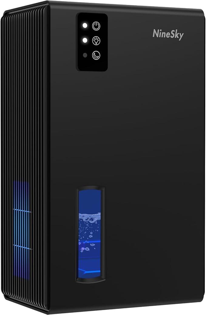 NineSky Dehumidifier for Home, 95 OZ Water Tank, (1000 sq.ft) Dehumidifiers for Bathroom Bedroom Basement with Auto Shut Off,7 Colors LED Light (Black)