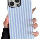 Compatible with iPhone 16 Pro Max Case Cute Aesthetic Striped Phone Case for Women Girl Shockproof Slim TPU and Hard PC Protective Cover (Light Blue)