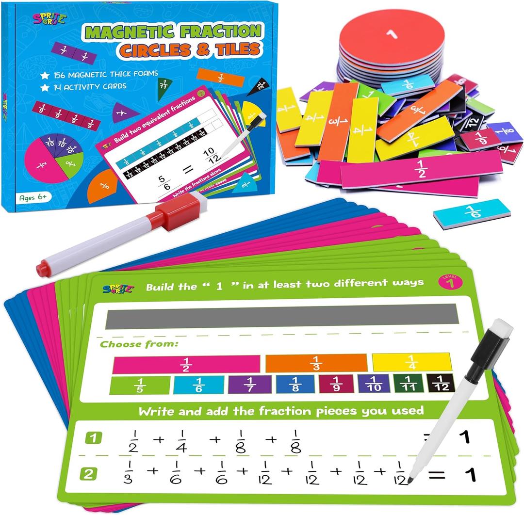 Magnetic Fraction Tiles & Fraction Circles Activity Set, Fraction Manipulative Visual Fraction Model, Hands-on Math Learning Educational Tool for Homeschooling Resource
