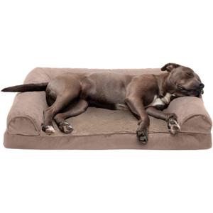 Furhaven Orthopedic Dog Bed for Large/Medium Dogs w/ Removable Bolsters & Washable Cover, For Dogs Up to 55 lbs - Plush & Suede Sofa - Almondine, Large (36.0"L x 27.0"W x 6.5"Th, (Plush & Suede) Almondine)
