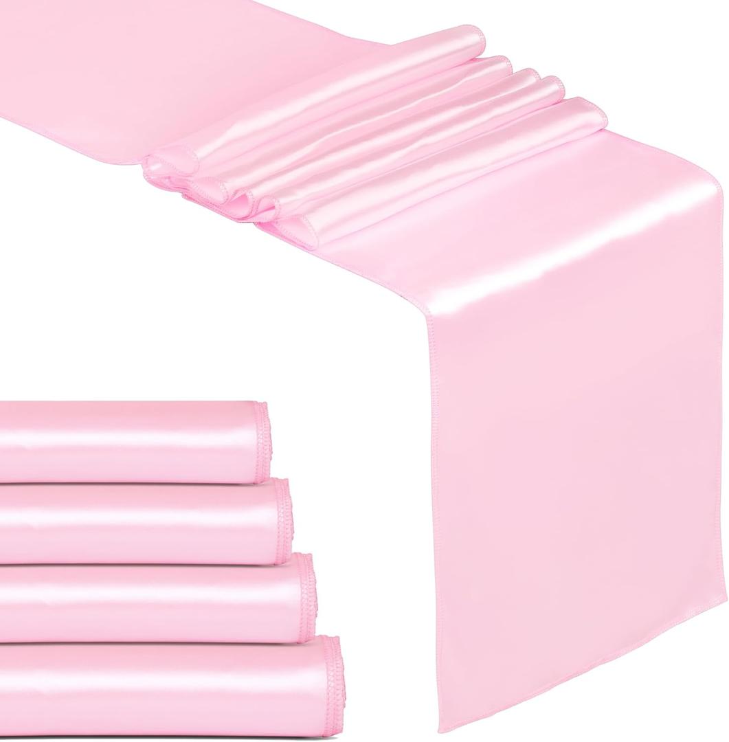 Fynite Baby Pink Satin Table Runners 5 Pack 12 x 108 Inch  Premium Silky Elegant Decor for Wedding & Parties (106 chars)