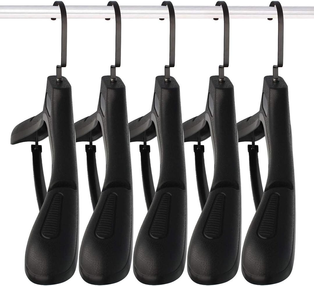DEDU Suit Hangers for Men 15 Pack, Jacket Hangers Plastic Extra Wide Shoulder 17.7" No Bumper Portable,Heavy Duty with Pant Bar for Suit, Pant, Sweater, Coat and Sport Clothe (Black)