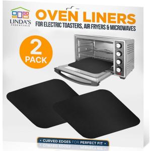 Toaster Oven Liners for Bottom of Oven (2 Pack) Reusable Non-Stick Heat Resistant Toaster Liners, Compatible with Ninja, Cuisinart, Emeril Lagasse & More, Toaster Mat, 12"x12" (Black)
