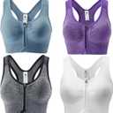 Zip Front Sports Bra for Women - Medium Support Racerback Workout Bra with Removable Pads & Double Hooks Medium, Grey+purple+white+light Blue