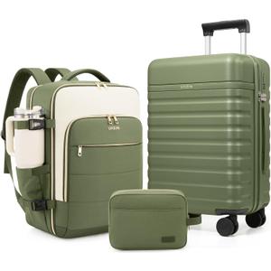 Luggage Sets 3 Piece, Carry On Luggage 20In With Spinner Wheels,PC Hardside Suitcase Set with TSA Lock,Durable Carry On Suitcase With Travel Backpack for Men (Military Green, 3 piece set (BP/20inch))