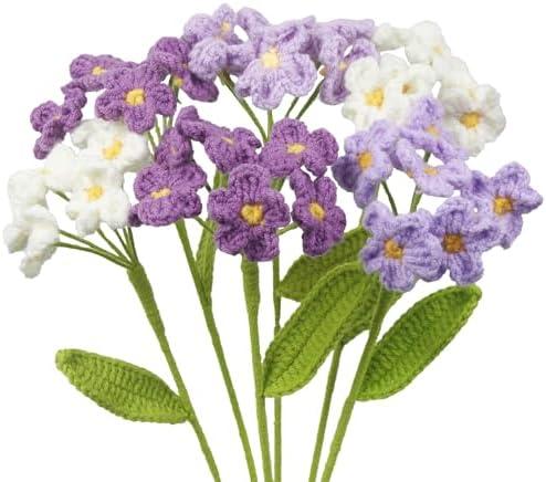 GhuaH 6 Pcs Crochet Flowers Bulk Forget Me Not Crochet Flower Gifts Purple Handmade Crocheted Flowers Bouquet DIY Home Decor for Mother's Day Birthday Wedding Women Moms Wives Friends