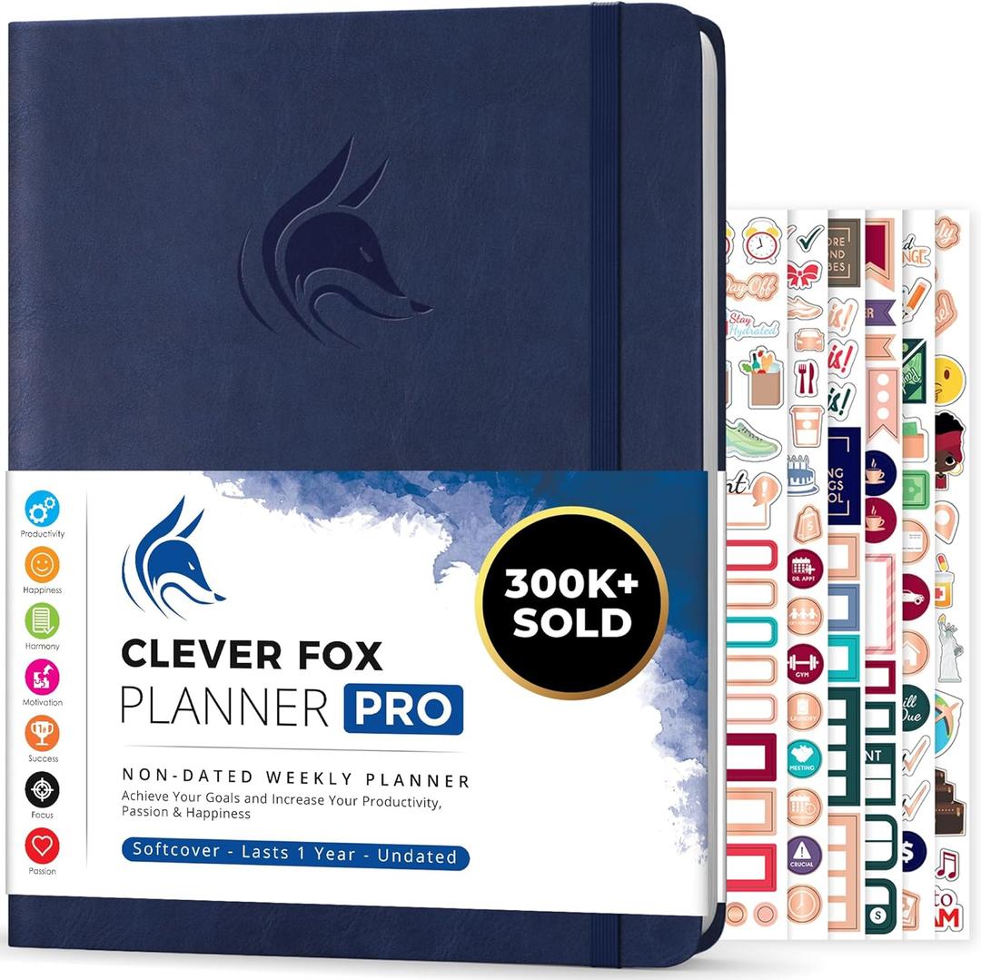 Clever Fox Planner PRO  Weekly & Monthly Life Planner to Increase Productivity, Time Management and Hit Your Goals, 8.5x11 (Dark Blue)