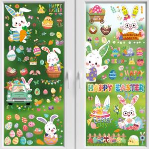 Easter Window Clings for Glass Windows  171 Pcs Bunny & Easter Egg Decals, 9 Sheets Double-Sided Static Clings, Reusable Spring Decor Indoor Outdoor for Home School Office Party Decor