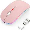 Mouse for MacBook, LED Bluetooth Wireless Mouse for MacBook Air Mac Pro iPad Laptop, Silent RGB Mice, 3 Mode BT 5.2 & 2.4G USB-A/USB-C Receiver Slim Portable Mice with Jiggler Mode, Rose Gold