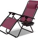Outdoor Zero Gravity Lounge Chair with Pillow & Utility Tray, Folding Patio Lawn Beach Recliner (Wine)