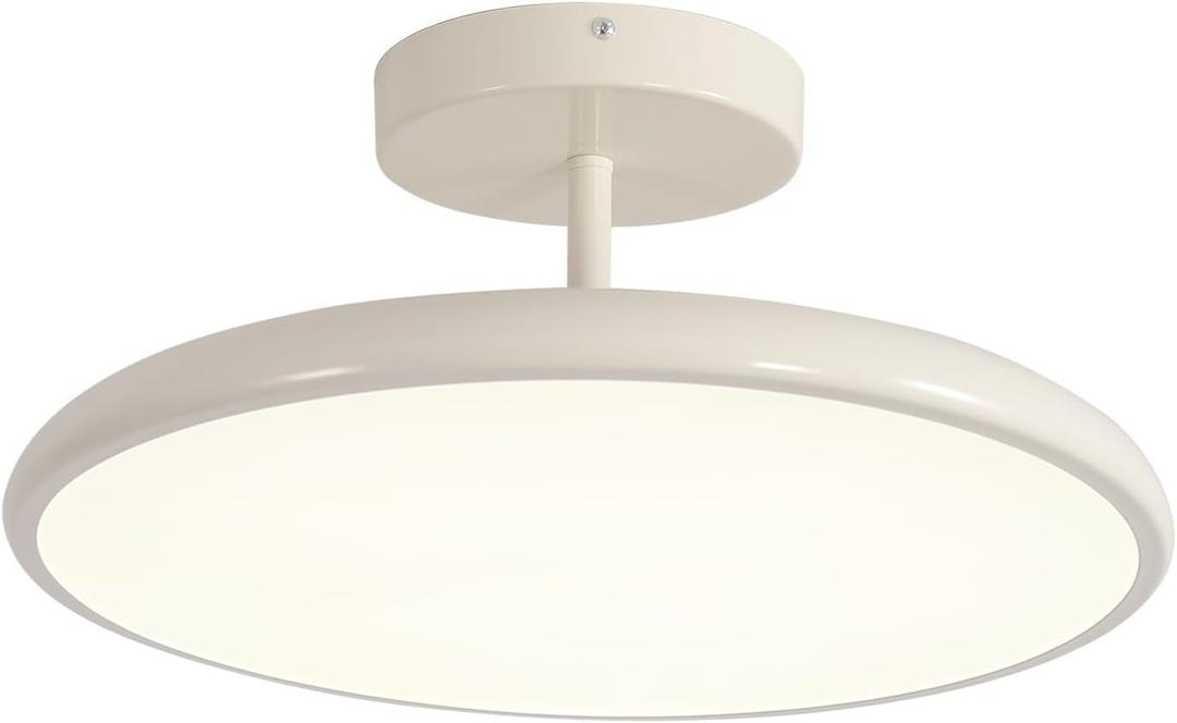 KCO 15.7” Large 36W LED Dimmable Cream White Flush Mount Ceiling Light | Rotatable, Remote Control, Mid Century Vintage Close to Ceiling Lamp for Bedroom Living Room Kitchen Hallway Sloped Ceiling