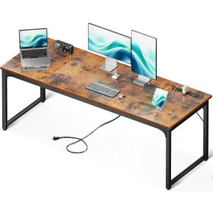 Coleshome 71 Inch Computer Desk with USB Ports, Large Office Desk, Long Study Student Writing Desk, Rustic Brown