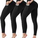 3 Pack Leggings with Pockets for Women,High Waisted Tummy Control Workout Yoga Pants Reg & Plus Size (XL)