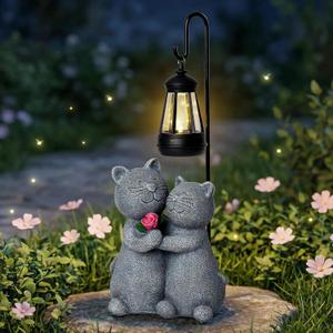 twinbling Outdoor Cat Garden Statues with Solar Lantern, Solar Lantern Cat Figurines Decor for Yard, Lawn, Porch & Patio, Unique Housewarming/Birthday Gifts for Women