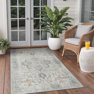 GENIMO Outdoor & Indoor Area Rug 3'x 5', Waterproof, Non-Shedding, Easy Cleaning, Boho Mat for Patio, Living Room, Balcony, Dining Room, RV, Deck, Bedroom, Camping, Outside Carpet,Light Grey Brown