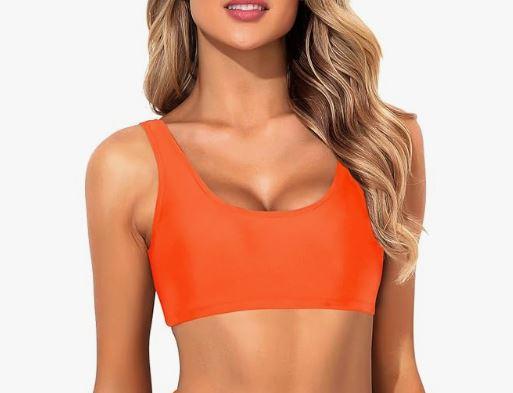 Tempt Me Women Orange Scoop Neck Bikini Crop Top Swimsuit , XXS
