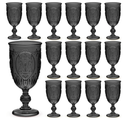 24 Pcs Plastic Goblets 7.5oz Vintage Goblet Plastic Wine Glasses Colored Retro Embossed Water Goblets for Wine Bar Juice Baby Shower Wedding Reception Grand Event Party (Black)