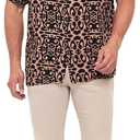 Men's Short Sleeve 100% Viscose Hawaiian Shirt Regular Fit Button Closed (XS, Black-brown)