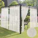 HolidayIdeas 4 Panels Outdoor Ivory Sheer Curtains for Patio Waterproof 110x95 Inch-Extra Wide Voile Outside Curtains Light Filtering Grommet Drapes for Gazebo, Front Porch, Patio, Pool