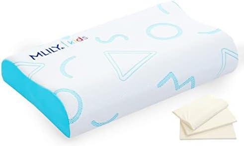 MLILY Kids Pillow for Sleeping, Adjustable Kids Memory Foam Pillow for Bed Set, Breathable and Cooling Pillows for Kids Boy Girl, CertiPUR-US Certified, 20×12 Inch, Blue