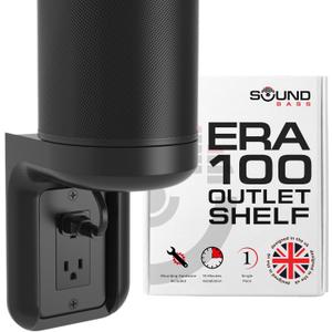 Sound Bass ERA100 Shelf Wall Outlet AC, Black, Home, Compatible with Sonos ERA 100, Plug Mount Organizer, Bathroom, Kitchen, Bedrooms, Cord Management, Easy Installation, Mounting Kit Included