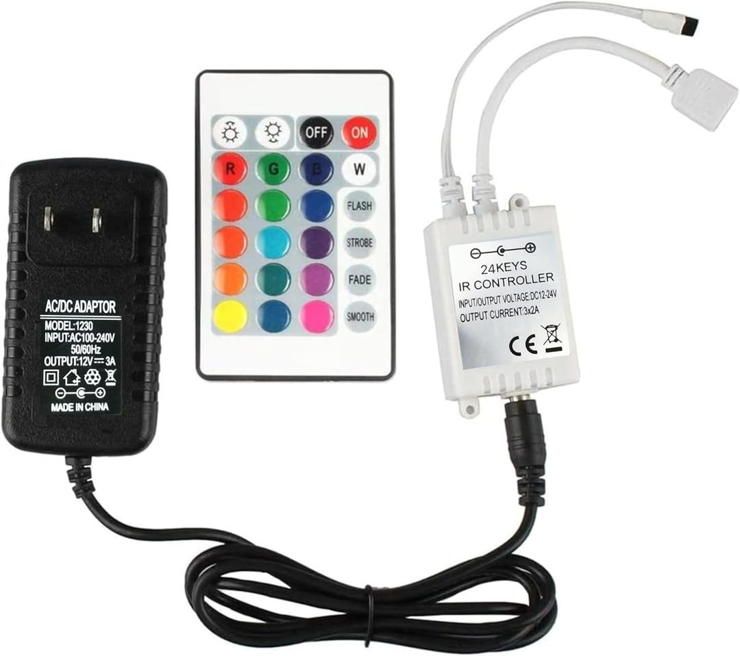 24 Key LED Strip Controller, Wireless Rectifier Control Box, IR Remote Controller, DC 12V 3A Power Supply Plug Adapter for 2835 3528 5050 RGB LED Strip Lights Flexible Tape Lighting 24 Key LED Strip Controller, Wireless Rectifier Control Box, IR Remote Controller, DC 12V 3A Power Supply Plug Adapter for 2835 3528 5050 RGB LED Strip Lights Flexible Tape Lighting