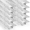 Plaster-in Double Edge Recessed LED Aluminum Channel 10 Pack, 3.3FT/1M Trimless LED Strip Diffuser Profile with Milky Cover for Drywall Ceiling and Wall, Fits up to 12mm LED Strips